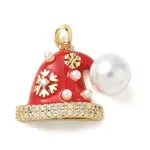 Christmas Brass Micro Pave Cubic Zirconia Enamel Pendants