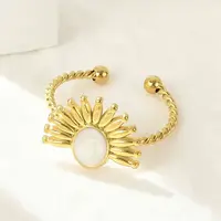 Flower 304 Stainless Steel Enamel Open Cuff Rings for Women