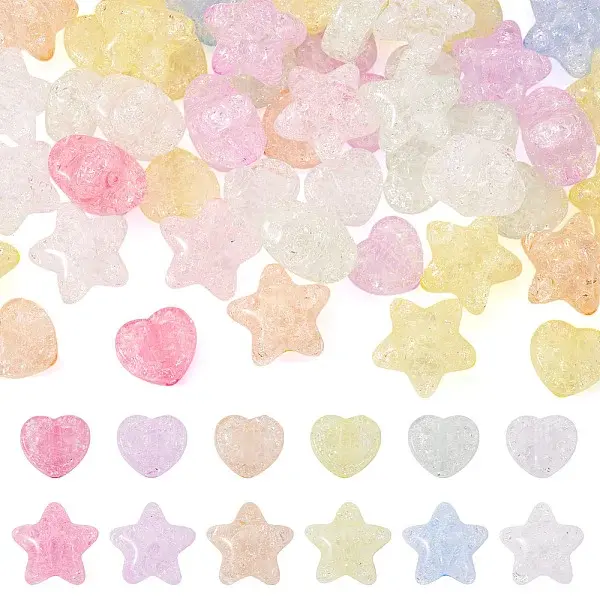 50Pcs 2 Styles Transparent Crackle Acrylic Beads