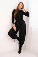 Kesi Włoski Dámské kalhoty s širokou nohavicí a zavazováním dole černé