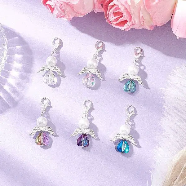 Heart Angel Glass & Glass Pearl Pendant Decorations