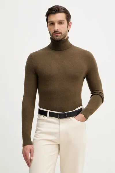 Svetr z vlněné směsi Sisley pánský, béžová barva, s golfem, 102HS2177