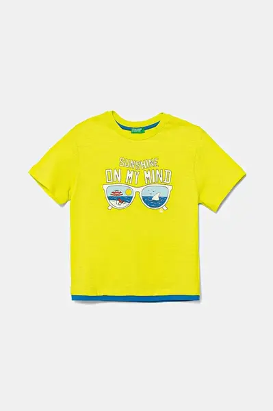 Dětské bavlněné tričko United Colors of Benetton zelená barva, s potiskem, 3SLUG10JF