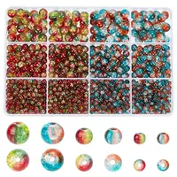1340Pcs 6 Style Two Tone Transparent Crackle Glass Beads Strands