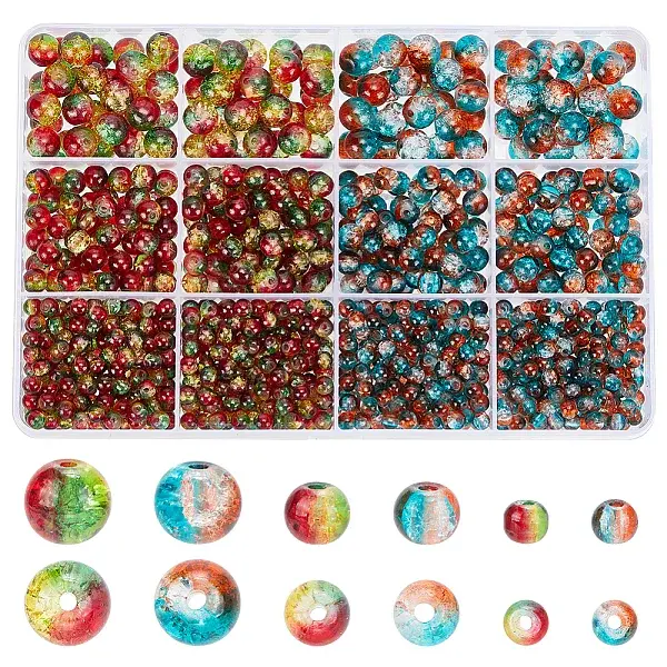 1340Pcs 6 Style Two Tone Transparent Crackle Glass Beads Strands