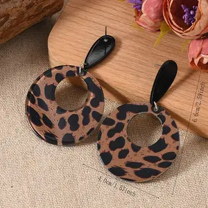 Stylish Acrylic Leopard Print Dangle Stud Earrings