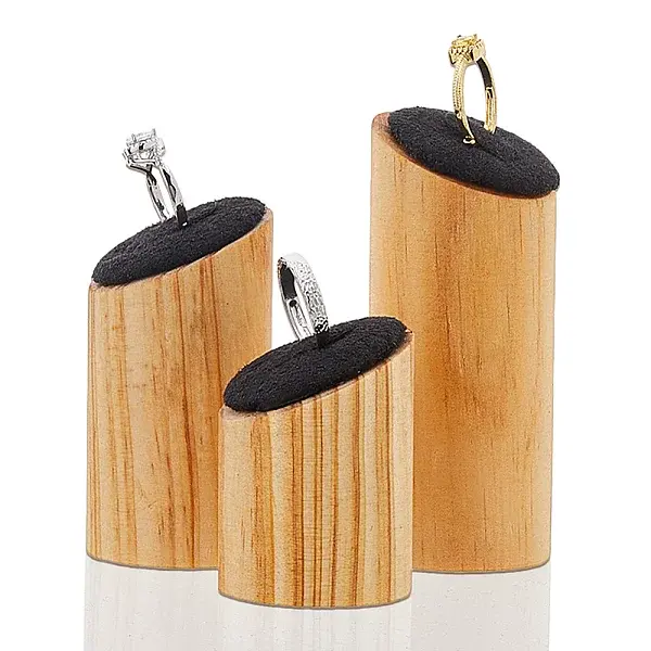 3Pcs 3 Sizes Wood Jewelry Finger Ring Displays Stands