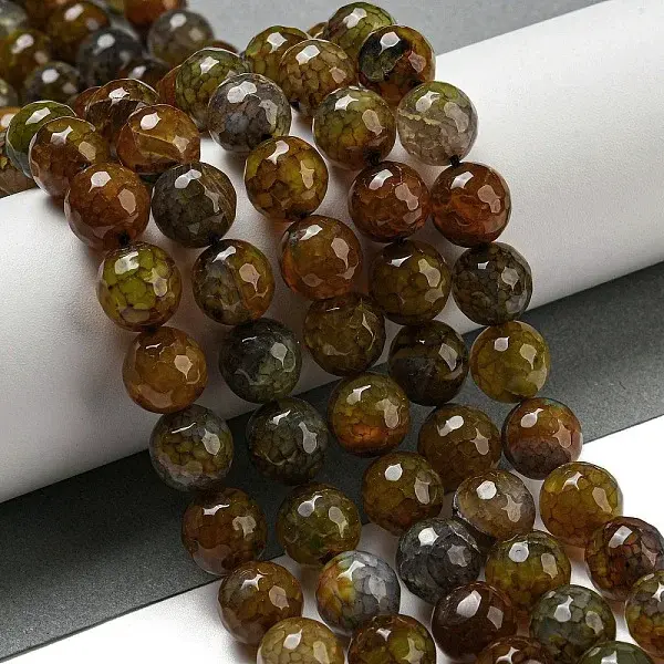 Faceted Natural Dragon Veins Agate Beads Strands