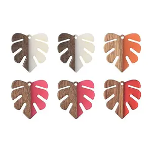 6Pcs Resin & Walnut Wood Pendants