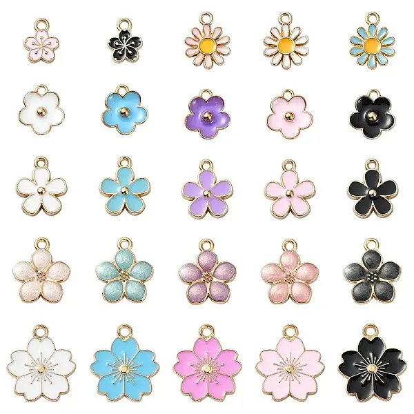 25Pcs 25 Styles Light Gold Plated Alloy Enamel Pendants