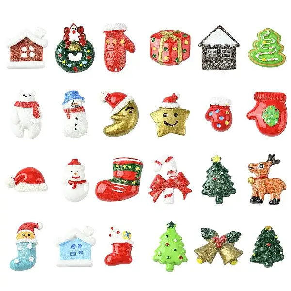 48Pcs 24 Styles Christmas Theme Opaque Resin Cabochons