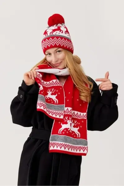 Zimní vánoční set s čepicí a šálou