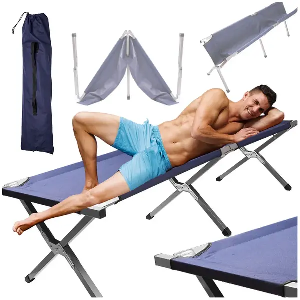 Skladacia turistická, kempingová posteľ Canada XXL 150 kg – 190 × 70 cm, modrá