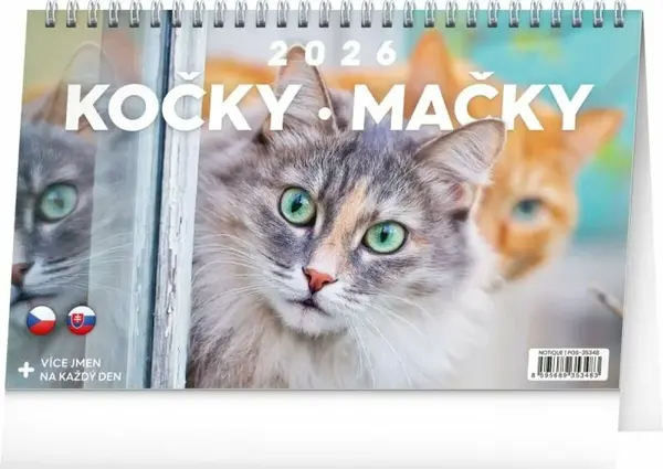 Kalendář 2026 stolní: Kočky - Mačky, 23,1 x 14,5 cm (poškozená)