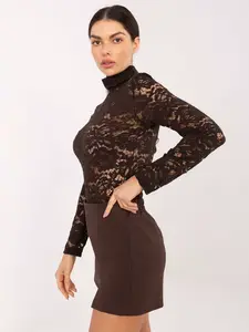 Hnědá krajková halenka s dlouhým rukávem