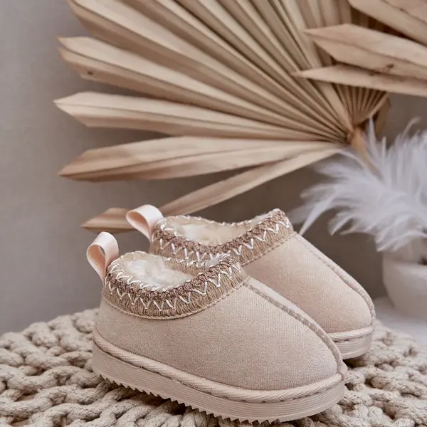 FR1 Sněhové boty dětské na platformě zateplené kožešinou světle béžové Vilabria