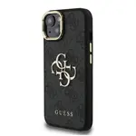 Zadní kryt Guess PU 4G Metal Logo Stand Camera Frame pro Aplle iPhone 15, černá