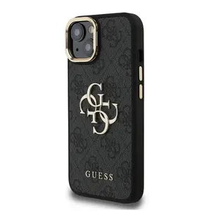 Zadní kryt Guess PU 4G Metal Logo Stand Camera Frame pro Aplle iPhone 15, černá