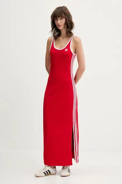 Šaty adidas Originals 3S TANK DRESS červená barva, maxi, přiléhavé, JD4620