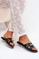 Boto Ploché Dámské Pantofle S Páskem A Zlatým Detalem Černé Kerenza