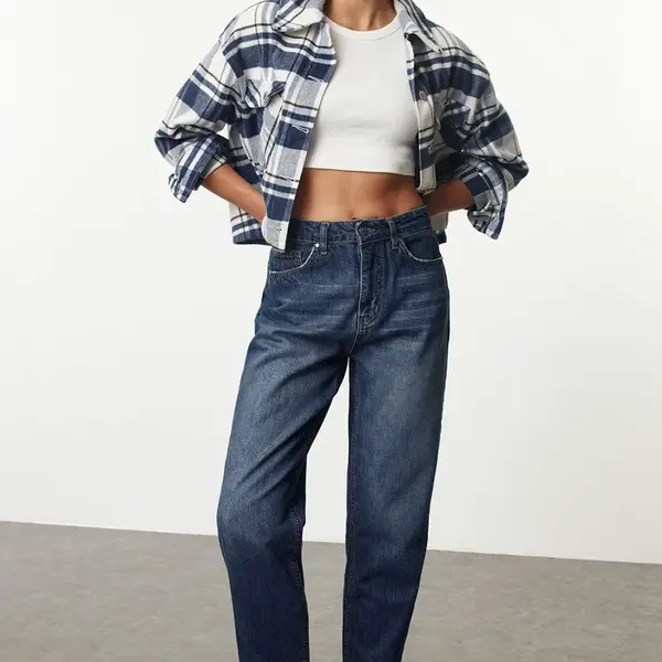 Trendyol Dark Blue Normal Waist Mom Jeans
