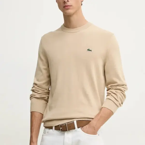 Bavlněný svetr Lacoste béžová barva, lehký