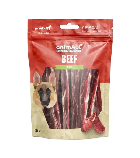 animALL Měkké proužky hovězího steaku pamlsky pro psy 250 g