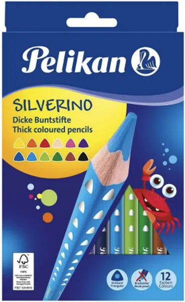 Pastelky Silverino 12 barev, trojhranné, silné