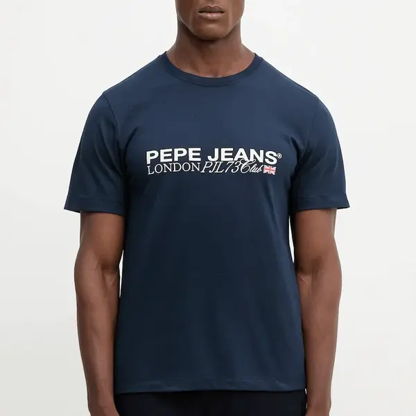 Bavlněné tričko Pepe Jeans pánské, tmavomodrá barva, s potiskem, PM5010104