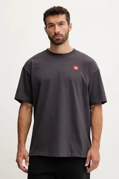Bavlněné tričko The North Face Redbox pánské, šedá barva, s aplikací, NF0A8EG50SA1