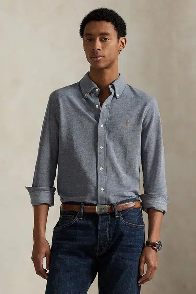 Bavlněná košile Polo Ralph Lauren pánská, tmavomodrá barva, regular, s límečkem button-down, 710979488