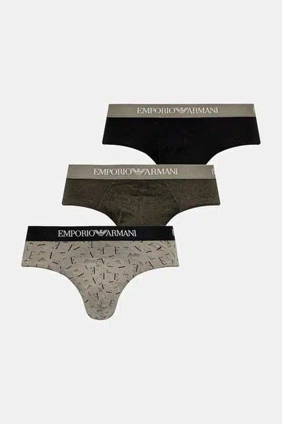 Bavlněné slipy Emporio Armani Underwear 3-pack pánské, zelená barva, EM000256 AF10800