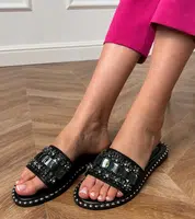 Gemre Black flip-flops adorned with Zurab crystals
