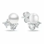 Brilio Silver Něžné stříbrné náušnice s čirými zirkony a perlou EA1190W