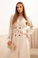 Kesi Włoski Dámský trenčkot z ekologické kůže s klasickým límcem a zavazovacím páskem béžový