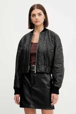 Kožená bunda bomber HUGO černá barva, přechodná, oversize, 50542331