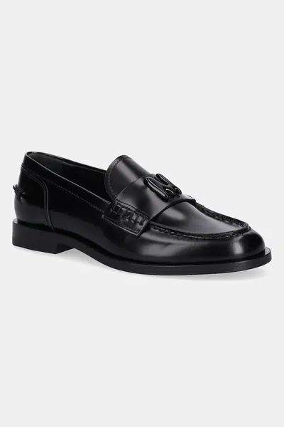 Kožené mokasíny MSGM dámské, černá barva, na plochém podpatku, 3941MDS152 954