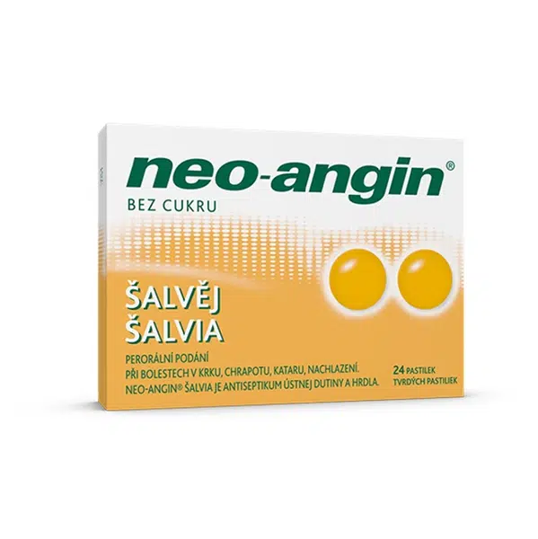 NEO-ANGIN Bez cukru šalvěj rozpustné pastilky v ústech 24 kusů