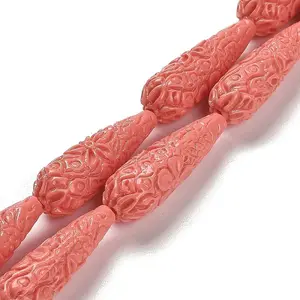 Synthetic Coral Carved Beads Strands