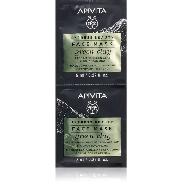 Apivita Express Beauty Cleansing Face Mask Green Clay čisticí a vyhlazující pleťová maska se zeleným jílem 2x8 ml