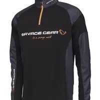 Savage gear tričko tournament gear shirt 1/2 zip black ink - l