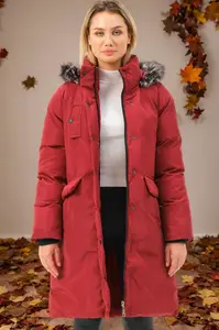 Z6774 DEWBERRY WOMEN'S COAT-PLAIN BURGUNDY