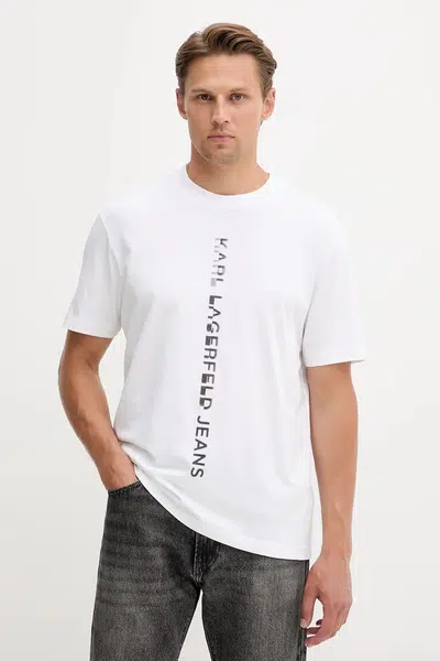 Bavlnené tričko Karl Lagerfeld Jeans pánske, biela farba, s potlačou, A4M17021