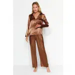 Trendyol Brown Satin Shirt-Pants Woven Pajamas Set
