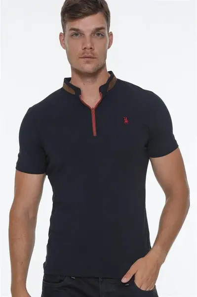 T8571 DEWBERRY ZIPPERED MEN'S T-SHIRT-DARK NAVY BLUE