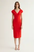 Trendyol X Dilek Hanif červené šaty s výstrihom do V