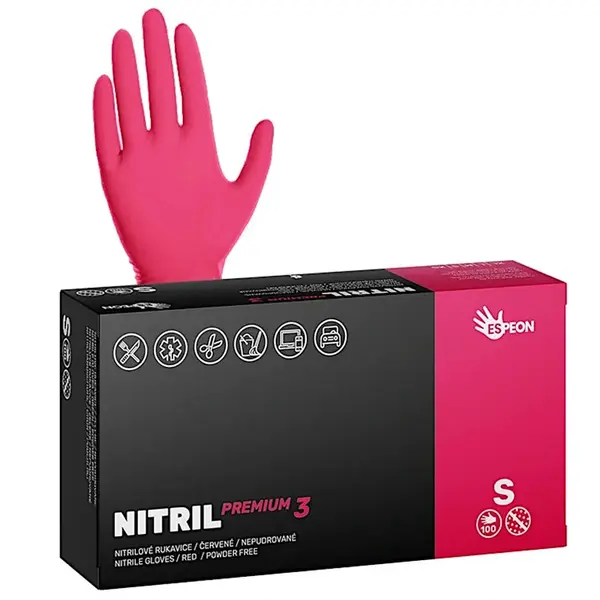Silné nitrilové rukavice Espeon Nitril Premium 3 - 100 ks, červené, velikost S (100158) + dárek zdarma