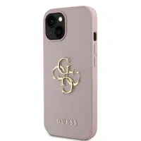 Zadní kryt Guess PU Grained 4G Metal Logo pro Apple iPhone 15, růžová
