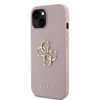 Zadní kryt Guess PU Grained 4G Metal Logo pro Apple iPhone 15, růžová