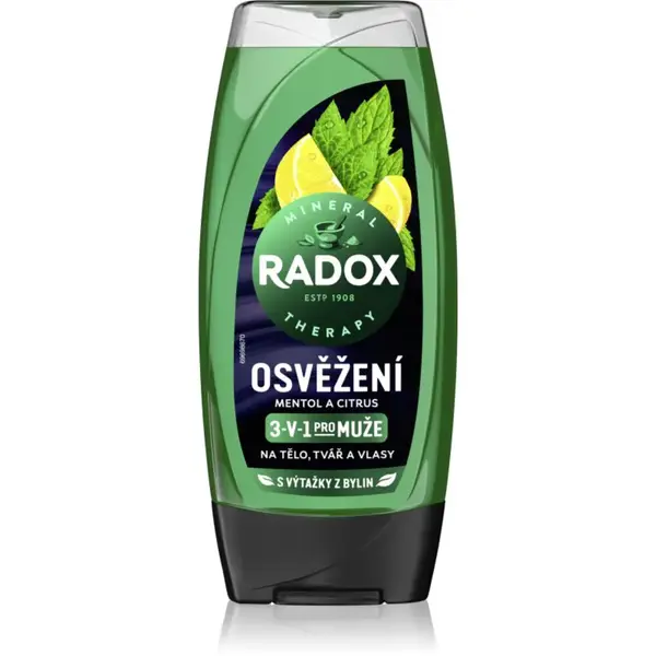 Radox Men Osvěžení sprchový gel na obličej, tělo a vlasy Mint & Tea Tree 225 ml
